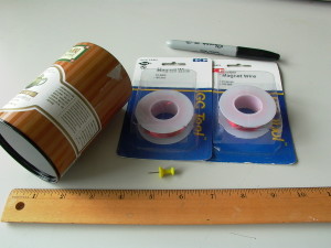 Paper tea can and magnet wire for tuning coil.